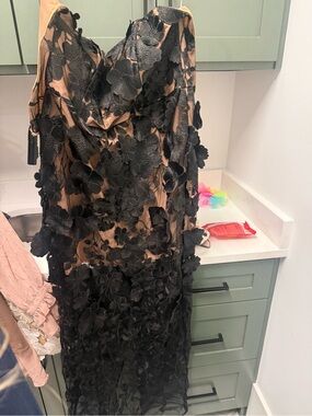 Showpo Black Floral Appliqué Maxi Dress with Nude Underlay